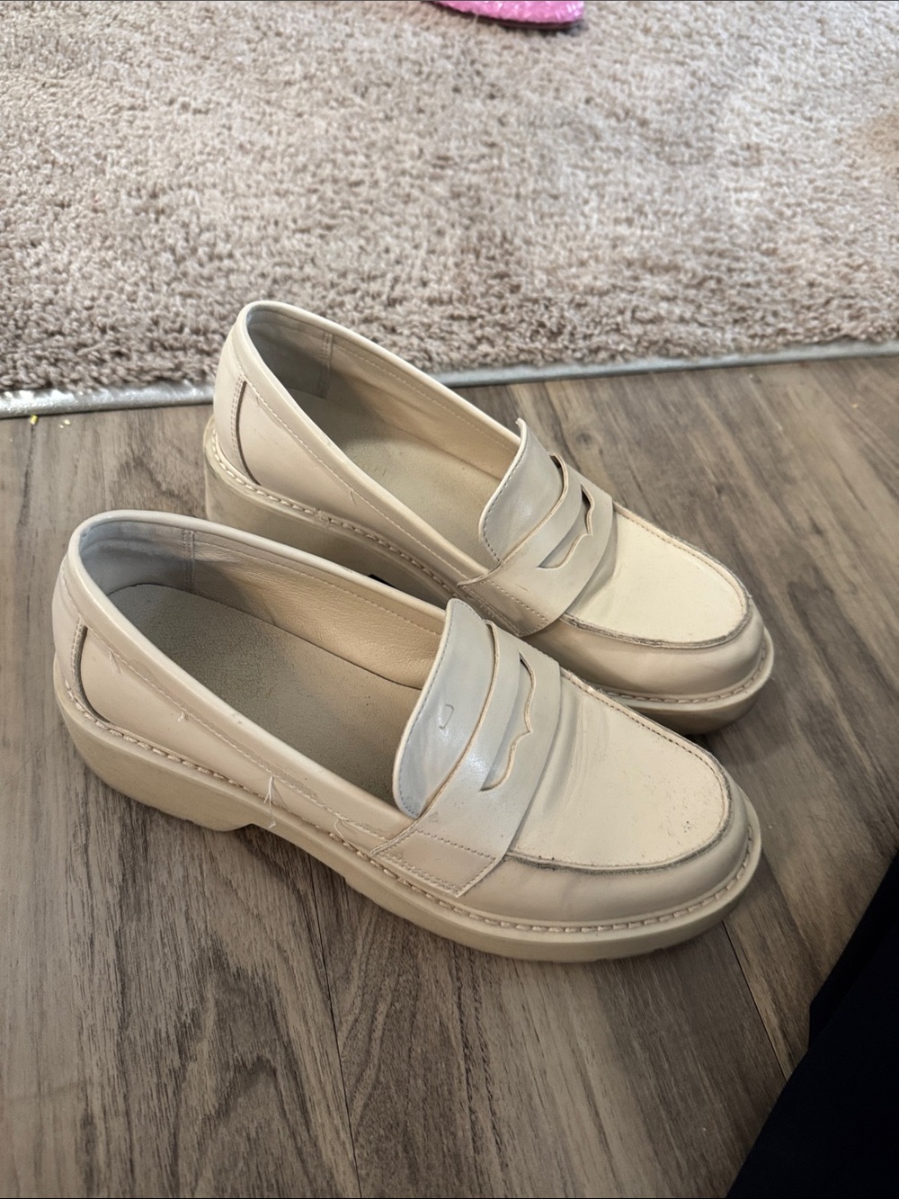 Cream Platform Penny Loafers